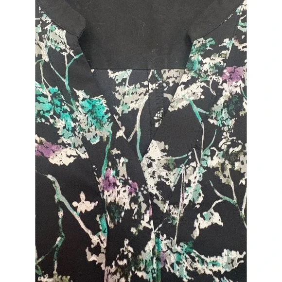 Simply Vera  Black Market Floral Fit Flare Dress Black Teal Purple Pockets L - Picture 5 of 9